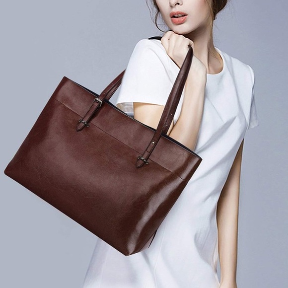 🆕 Dark Brown Genuine Leather Tote Shoulder Bag 🆕 - Picture 2 of 10